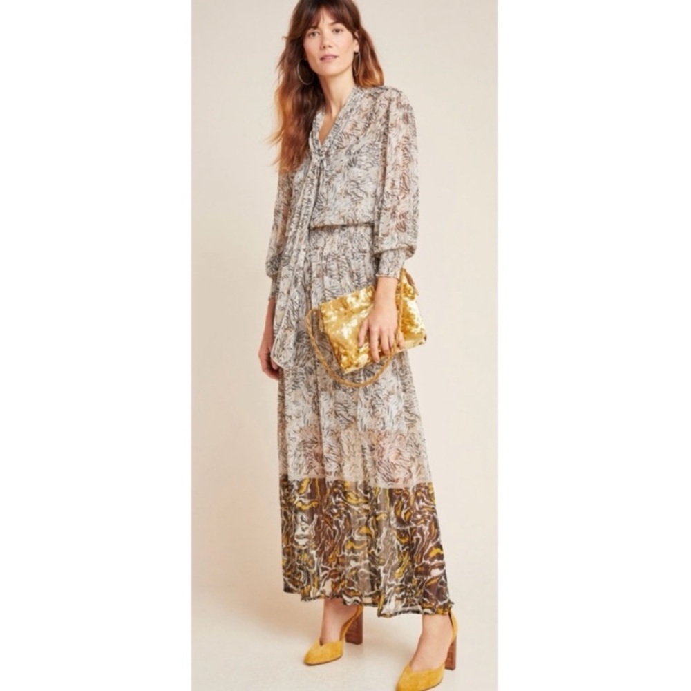 Anthropologie Conditions Apply metallic long sleeve maxi dress